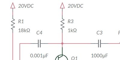 A close-up view of part of the Common Emitter schematic