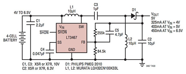 Linear Technology LT3467 SEPIC-application circuit Image of Linear Technology LT3467 SEPIC-application circuit