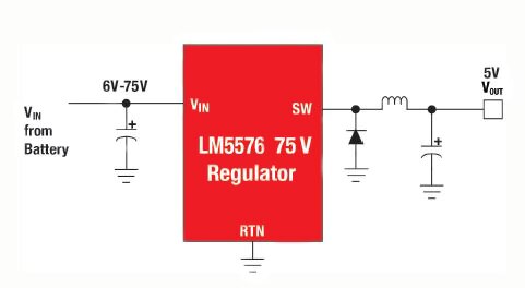 TI’s LM5576 with high-voltage rating Diagram of TI’s LM5576 with high-voltage rating