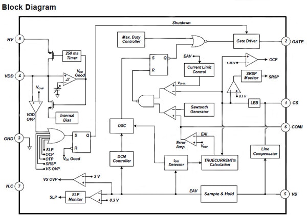Fairchild FL7733A PSR flyback LED driver Block diagram of Fairchild FL7733A PSR flyback LED driver