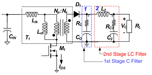 Flyback converter using 2nd stage LC filters Image of flyback converter using 2nd stage LC filters