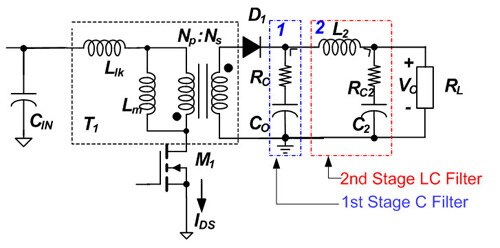 Flyback converter using 2nd stage LC filters Image of flyback converter using 2nd stage LC filters