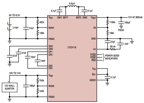 Linear Technology buck-boost converter LTC3118 Diagram of Linear Technology buck-boost converter LTC3118