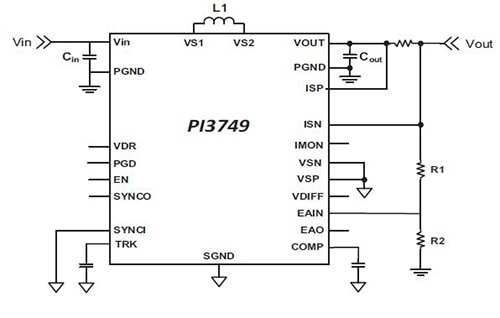 Vicor PI3749 DC/DC buck-boost regulator Diagram of Vicor PI3749 DC/DC buck-boost regulator