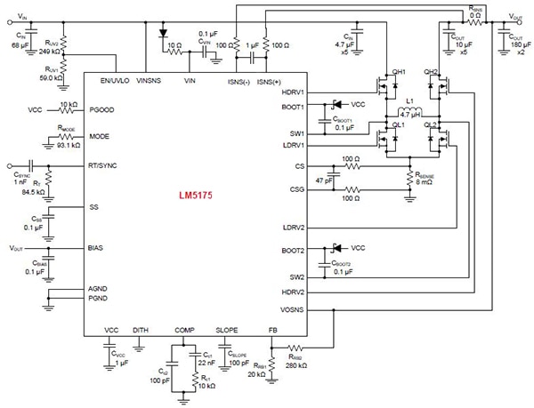Texas Instruments LM5175-based buck-boost DC/DC converter Diagram of Texas Instruments LM5175-based buck-boost DC/DC converter
