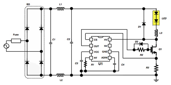 Fairchild FL7701 in a typical application Diagram of Fairchild FL7701 in a typical application