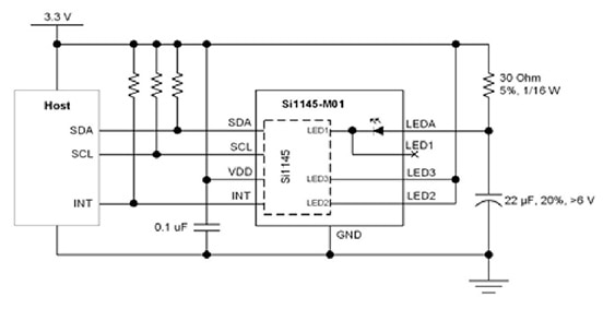 Silicon Labs Si1145 ambient light module Diagram of Silicon Labs Si1145 ambient light module