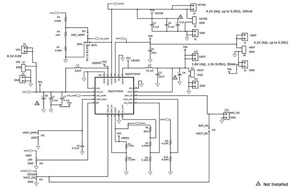 Texas Instruments bq25570 evaluation board (click for full-size) Diagram of Texas Instruments bq25570 evaluation board (click for full-size)