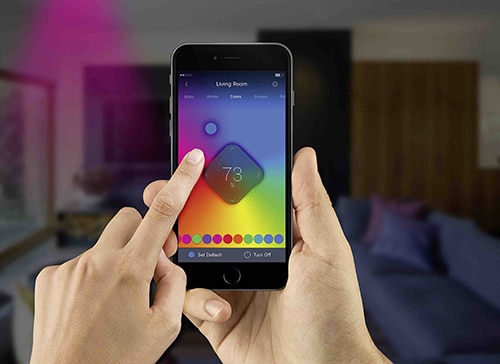 The smartphone is a popular interface for controlling smart lighting. (Courtesy of ilumi.) The smartphone is a popular interface for controlling smart lighting. (Courtesy of ilumi.)