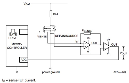 NXP Semiconductor current-sharing MOSFET to a system microcontroller Diagram of NXP Semiconductor current-sharing MOSFET to a system microcontroller