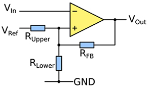 Adding a pair of resistors to the comparator Image of adding a pair of resistors to the comparator