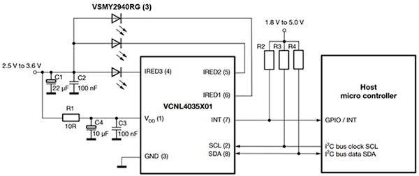 Vishay Semiconductor VCNL4035X01 gesture sensing design Diagram of Vishay Semiconductor VCNL4035X01 gesture sensing design