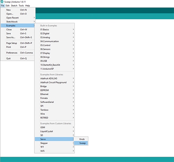 Where the Servo Sweep program is located Image of where the Servo Sweep program is located