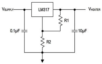 Texas Instruments LM317 conventional linear regulator Diagram of Texas Instruments LM317 conventional linear regulator
