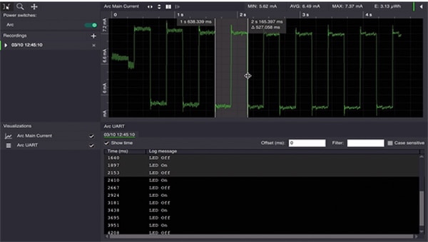 Otii Arc can be set up to receive UART log messages Image of Otii Arc can be set up to receive UART log messages