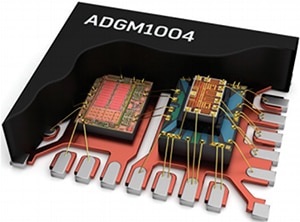 Analog Devices ADGM1004 drive IC (left) and MEMS switch die (right) Image of Analog Devices ADGM1004 drive IC (left) and MEMS switch die (right)