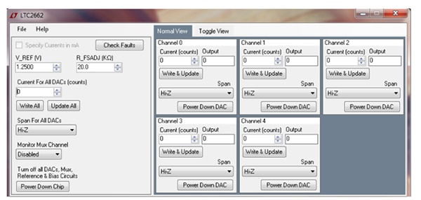 Evaluation software and GUI for Analog Devices LTC2662 DAC Image of evaluation software and GUI for Analog Devices LTC2662 DAC