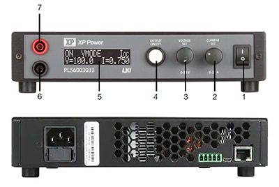 Front and back of units in the XP Power PLS600 series Image of front and back of units in the XP Power PLS600 series