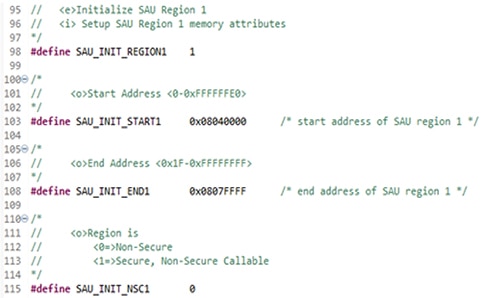 SAU region 1 configured for non-secure execution Image of SAU region 1 configured for non-secure execution