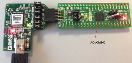 Analog Devices EVAL-ADuCM360QSPZ evaluation kit Image of Analog Devices EVAL-ADuCM360QSPZ evaluation kit