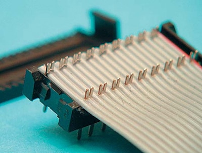 IDC connector assembly with the connector top removed Image of IDC connector assembly with the connector top removed