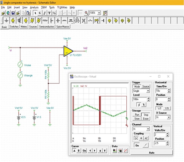 Noise on the signal input may cause the comparator output to switch multiple times (click to enlarge) 訊號輸入端的雜訊可能會導致比較器輸出切換多次 (點選放大)