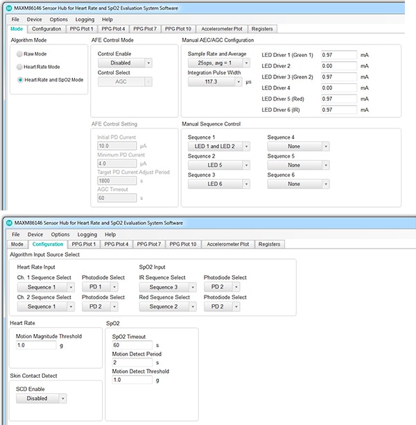 Maxim Integrated's MAXM86146 EV System Software GUI Image de l'interface utilisateur graphique MAXM86146 EV System Software de Maxim Integrated