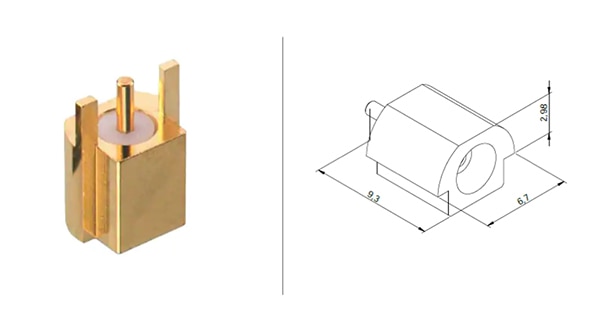 Würth Elektronik MCX series 60612202111308 surface mount, edge launch jack Immagine del connettore bordo da stampato a montaggio superficiale serie MCX 60612202111308 di Würth Elektronik