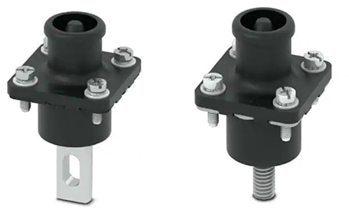 Busbar (left) or screw post (right) system connection options Billede af mulighederne for tilslutning af samleskinne (venstre) eller skruesøjle (højre)