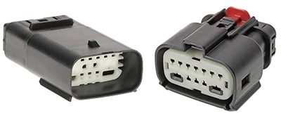 Molex MX150 Hybrid 1601126001 12-position plug (left) and its mate, the 1601116006 receptacle (right) Image of Molex MX150 Hybrid 1601126001 12-position plug (left) and its mate, the 1601116006 receptacle (right)