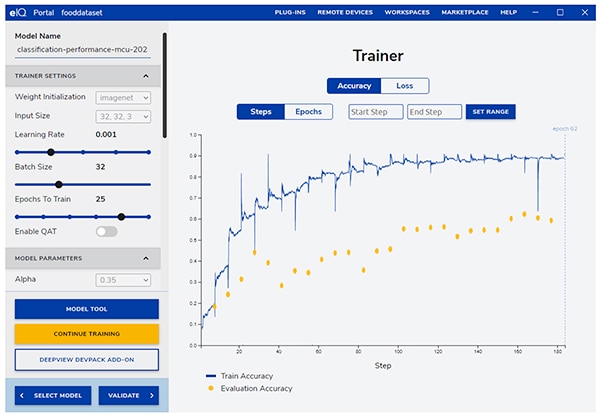 NXP eIQ Portal's trainer tool (click to enlarge)