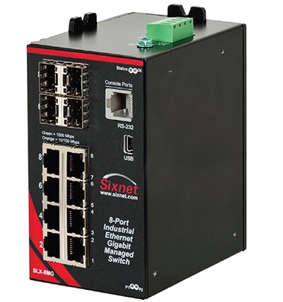 Red Lion SLX-8MG-1 managed Gigabit Ethernet switch תמונה של מתג Gigabit Ethernet מנוהל SLX-8MG-1 של Red Lion