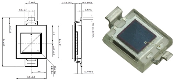 Vishay VBP104SR is a PIN photodiode (click to enlarge) Image de la photodiode PIN VBP104SR de Vishay (cliquez pour agrandir)