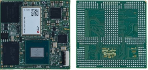 The top and bottom of the iW-G40M system on module Image des faces supérieure et inférieure du système sur module iW-G40M