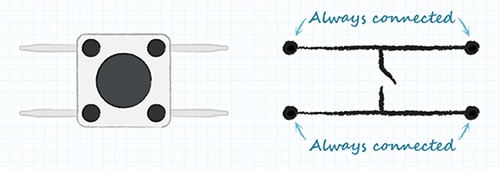 Common 4-pin tactile switch configuration 常見 4 引腳觸動開關配置圖