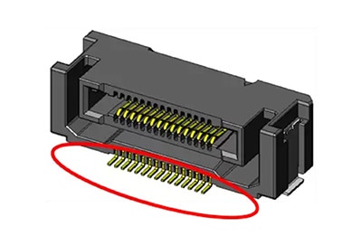 Side-mount connector from the JAE Electronics MA01 series Kuvassa sivusta kiinnitettävä JAE Electronics MA01 ‑sarjan liitin