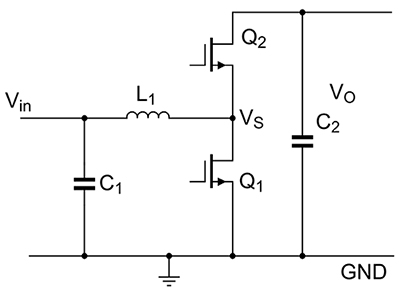 Schematic of a half-bridge boost converter Diagram of schematic of a half-bridge boost converter