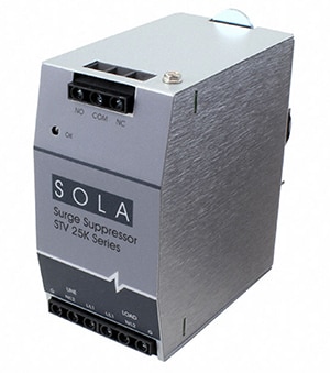 SolaHD STV25K-24S TVSS SPD DIN rail mount device Kuva SolaHD-yrityksen DIN-kiskoon asennettavasta STV25K-24S TVSS-ylijännitesuojasta