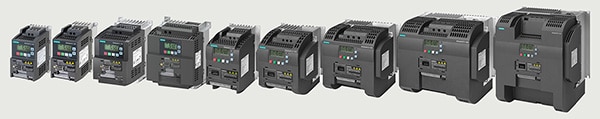 Siemens nine frame sizes of SINAMICS V20 converters (click to enlarge) Image of Siemens nine frame sizes of SINAMICS V20 converters (click to enlarge)