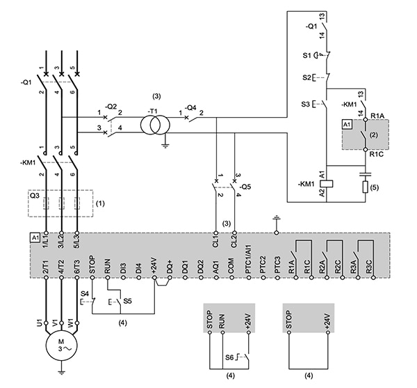 Wiring options for the soft starter Kaavio pehmokäynnistimen johdotusvaihtoehdoista