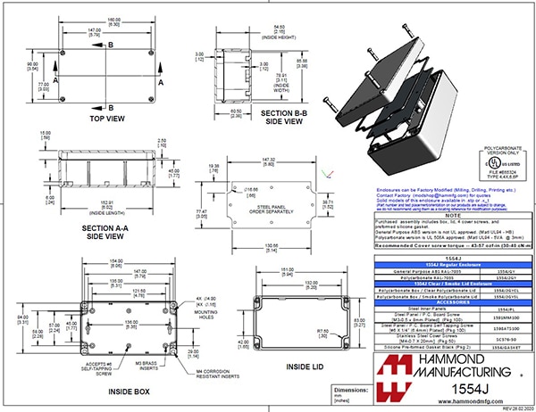 Hammond Manufacturing's dimensioned drawings (click to enlarge) Image des dessins cotés de Hammond Manufacturing (cliquez pour agrandir)