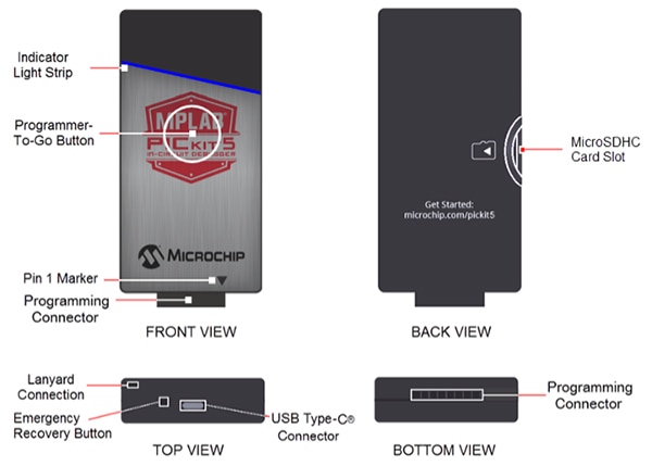 Overview of the Microchip MPLAB PICkit 5 ภาพภาพรวมของ Microchip MPLAB PICkit 5
