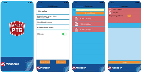 Microchip Technology MPLAB PTG smartphone app (click to enlarge) รูปภาพของ แอปสมาร์ทโฟน Microchip Technology MPLAB PTG (คลิกเพื่อดูภาพขยาย)