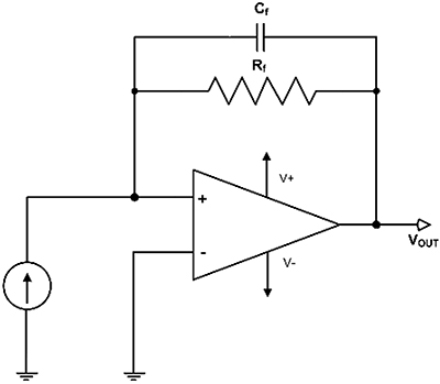 TIA converts a current input into a voltage output Diagram of TIA converts a current input into a voltage output