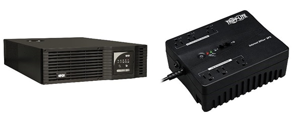 Tripp Lite's SMART5000TEL3U Rackmount UPS (left) and the INTERNET350U Desktop UPS (right) Image of Tripp Lite's SMART5000TEL3U Rackmount UPS (left) and the INTERNET350U Desktop UPS (right)