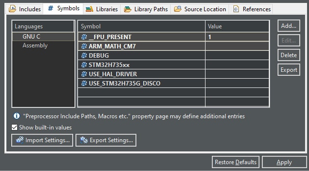 Project symbol definitions