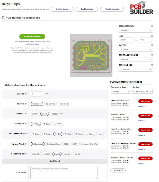 Choosing PCB specifications, vendor, and quantity