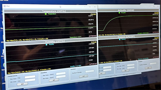 STMicroelectronics GUI displays data from the Collaborative Sensirion and STMicroelectronics environmental sensors