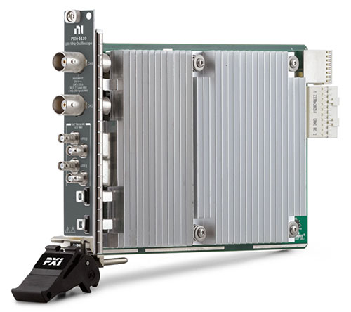NI's PXIe-5100 is a dual-channel oscilloscope PXIe module supplied with the 867011-01 PXI oscilloscope bundle, along with two oscilloscope probes
