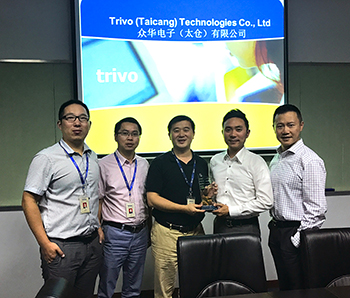 Trivo Presents DigiKey with Best Supplier for NPI of the Year Award Image of Trivo Presents Digi-Key with Best Supplier for NPI of the Year Award